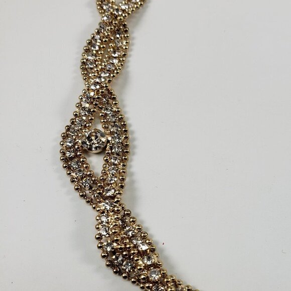 Gold Twisted Link Necklace w/ Sparkling Crystals – Adjustable 20" Statement - Picture 6 of 7